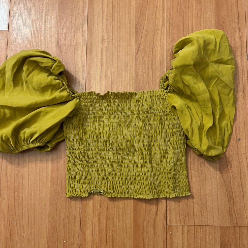 Zara green Silk Puff Sleeve Crop Tube Top M